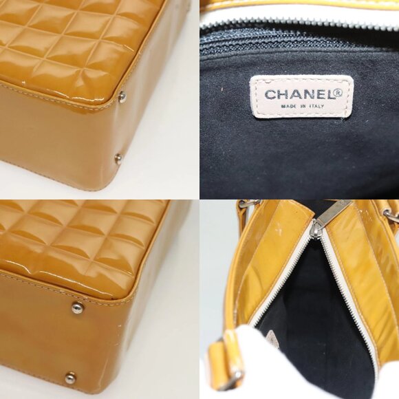 CHANEL Choco Bar Hand Bag Patent Leather Yellow Silver CC Auth mr1387 - Picture 16 of 16
